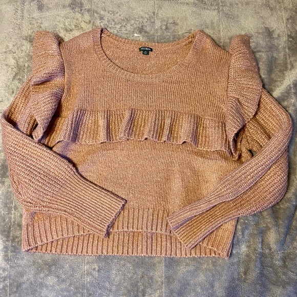 Wild Fable | Cropped Ruffle Pullover Knit Sweater | Dusty Rose | Size XXL - Picture 5 of 10